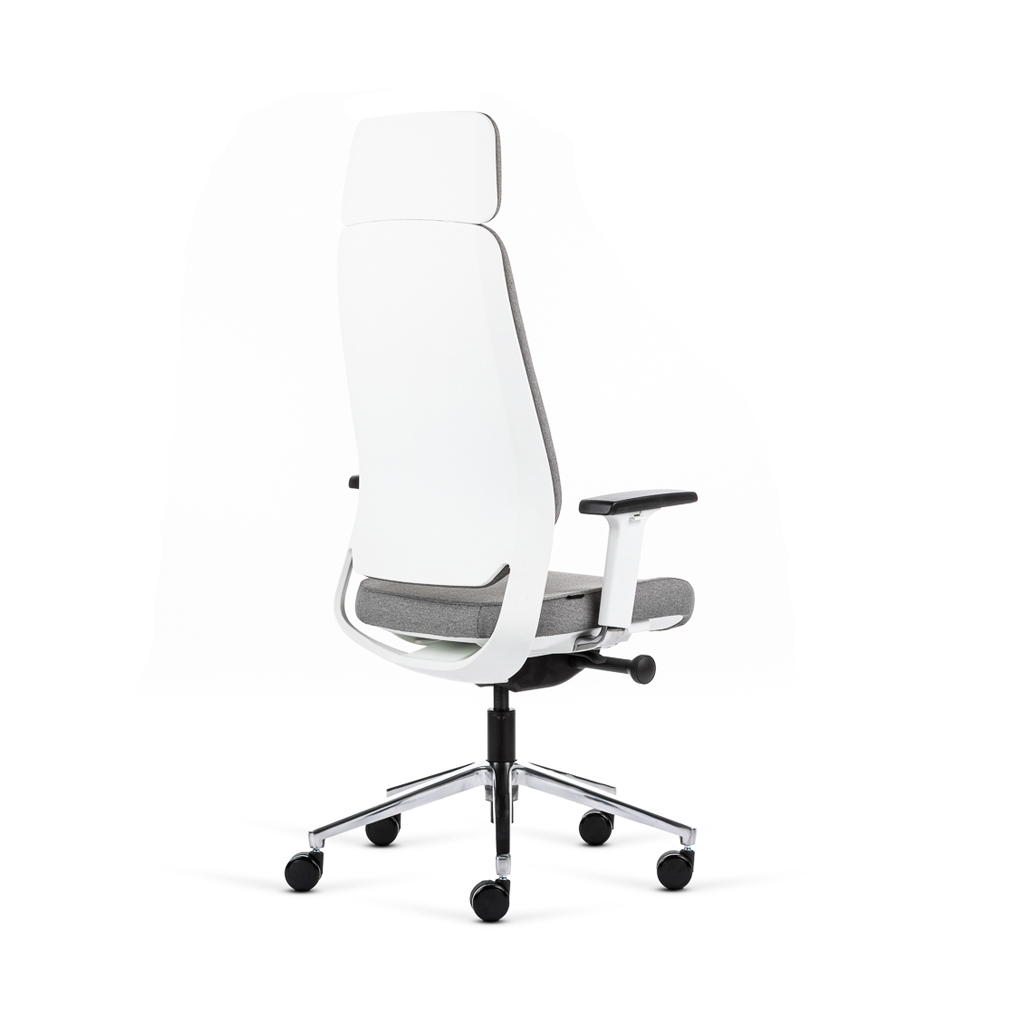 Teamo® Plush Plus - Ergonomischer Bürostuhl mit Kopfstütze, Vollpolster, Weiss/Grau