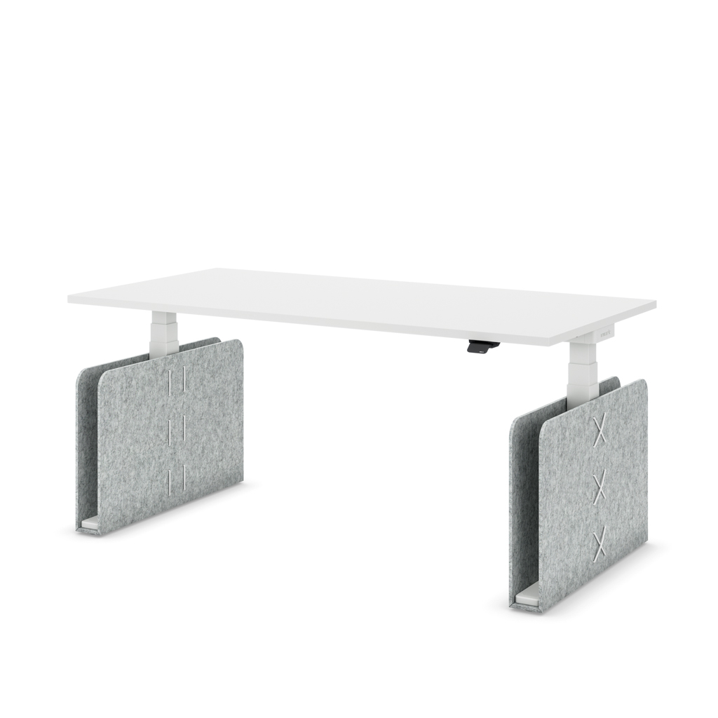 Höhenverstellbarer Schreibtisch Masterlift Flex Akustix -Edition, Rechteck Hellgrau, Weiss Dekor/Weiss 140x80