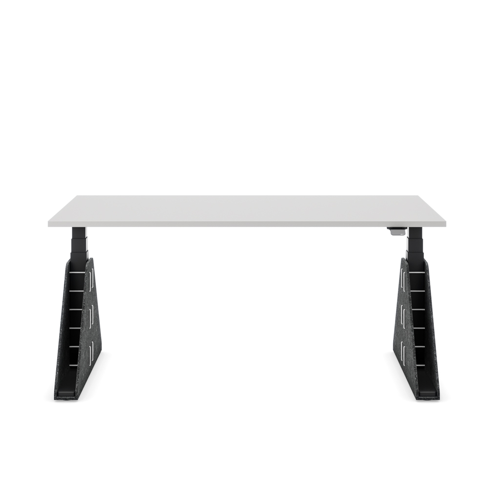 Höhenverstellbarer Schreibtisch Masterlift® Flex Akustix®-Edition, Trapez Dunkelgrau, Lichtgrau Dekor/Schwarz 180x80