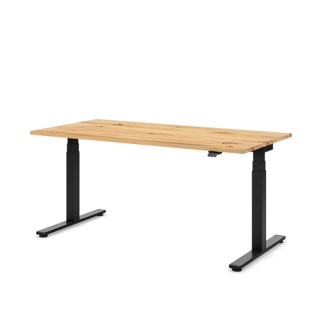 Höhenverstellbarer Schreibtisch Masterlift® Flex Basic, Eiche Massivholz/Schwarz 180x80