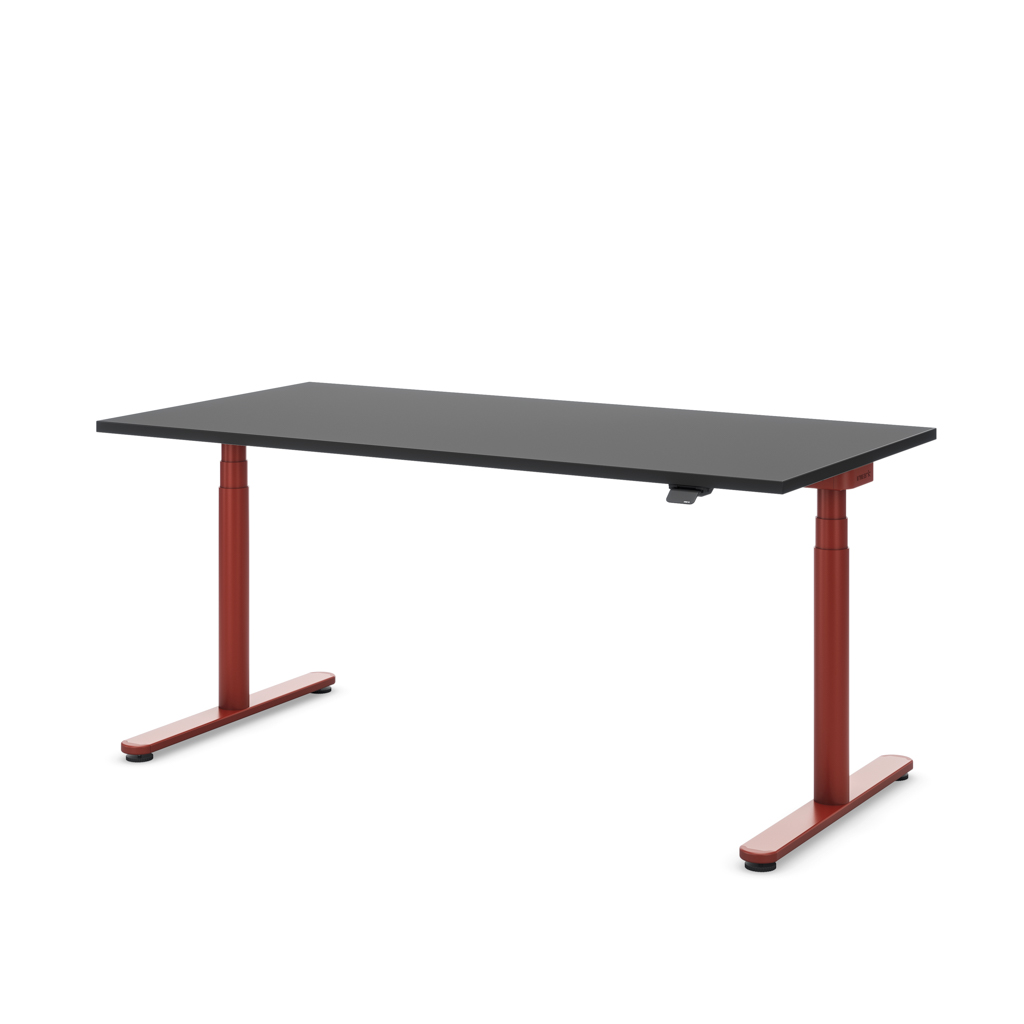 Höhenverstellbarer Schreibtisch Masterlift® Flex Basic rund, Schwarz/Braunrot 180x80