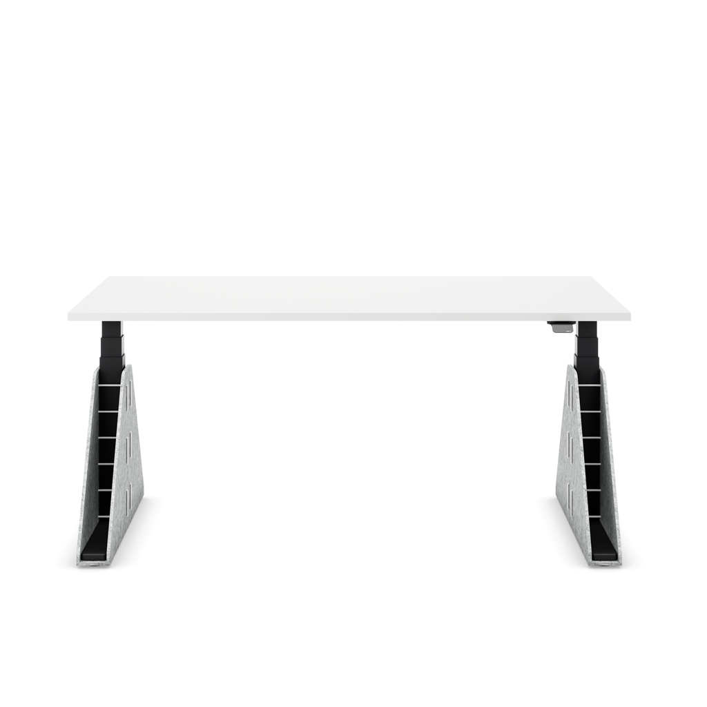 Höhenverstellbarer Schreibtisch Masterlift® Flex Akustix®-Edition, Trapez Hellgrau, Weiss Dekor/Schwarz 180x80