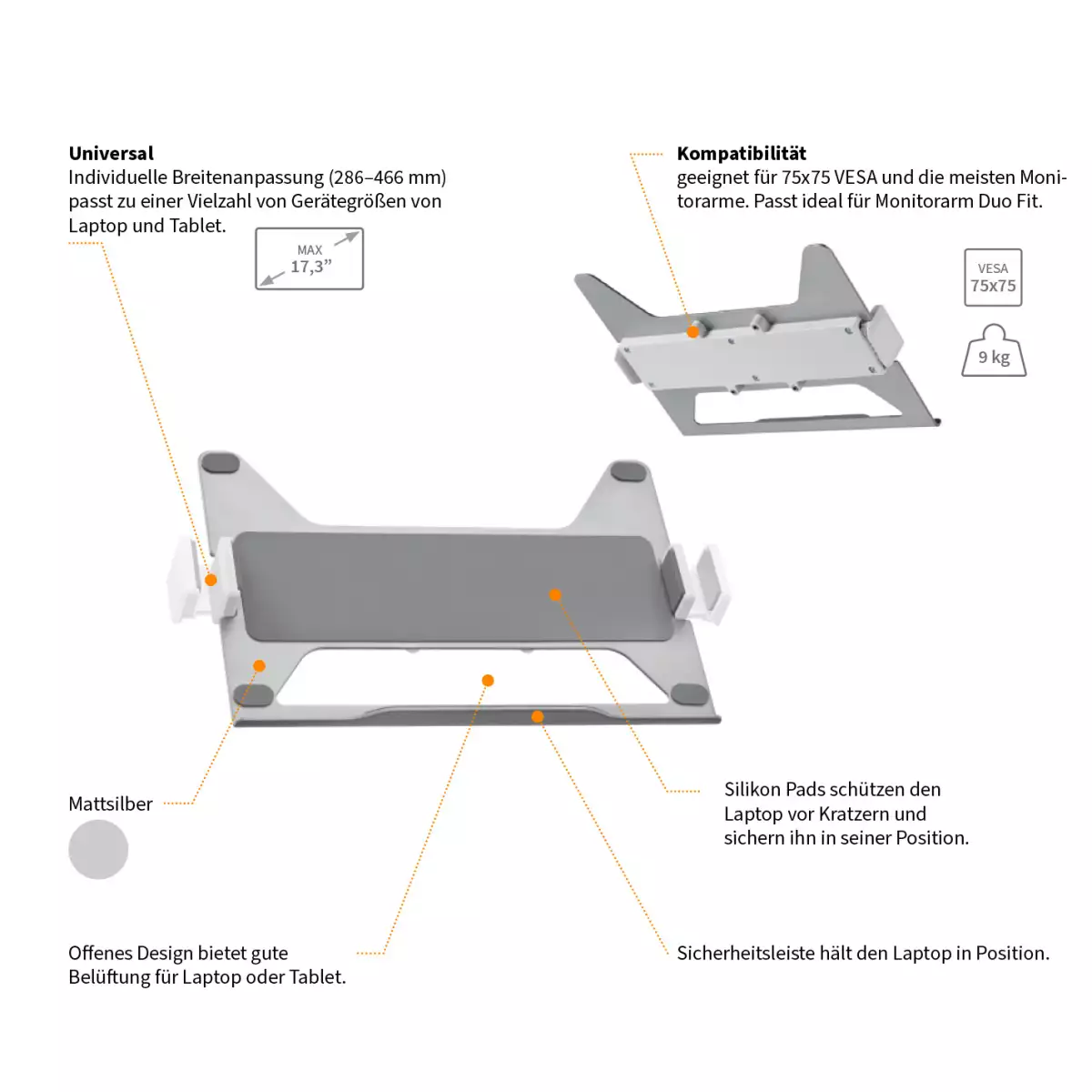 Monitorarm Inwerk® Duo Fit, mit Laptop-Halterung Schwarz