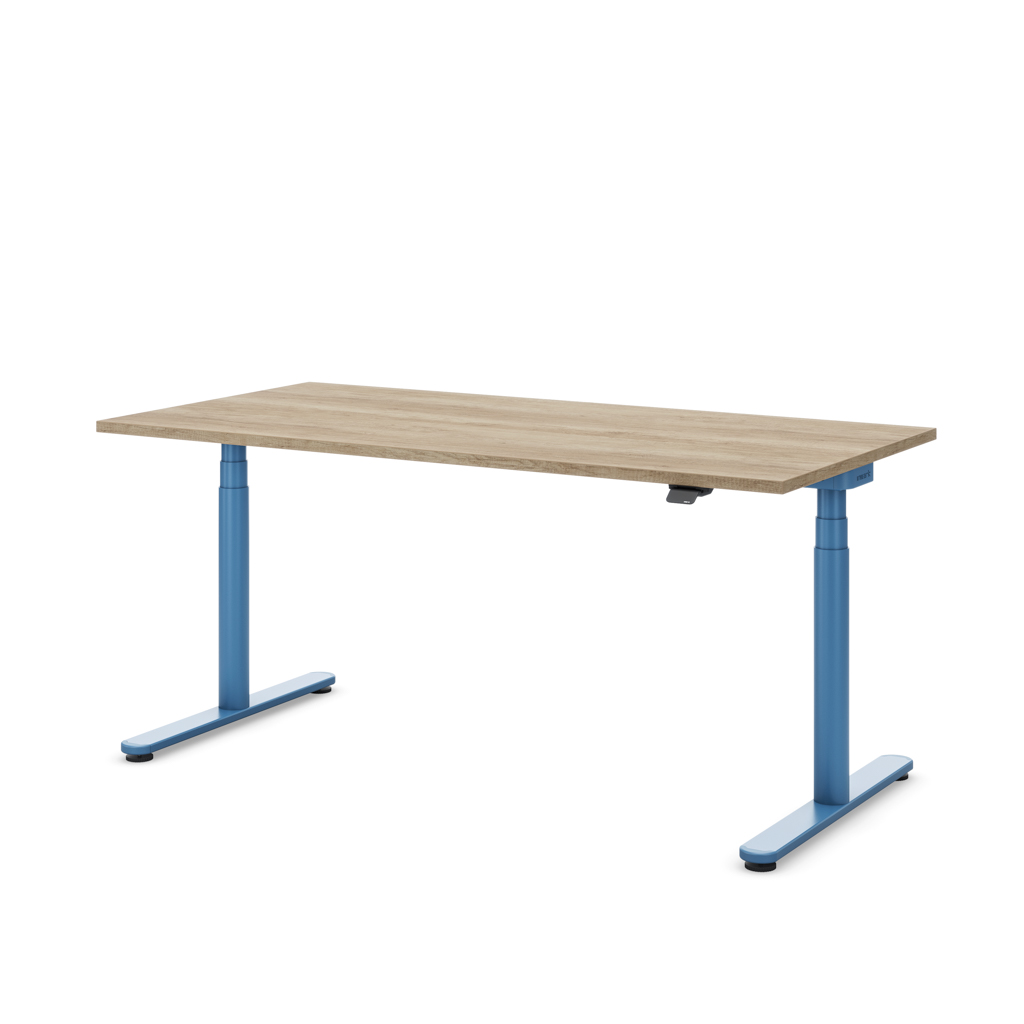 Höhenverstellbarer Schreibtisch Masterlift® Flex Basic rund, Eiche Dekor/Brillantblau 160x80