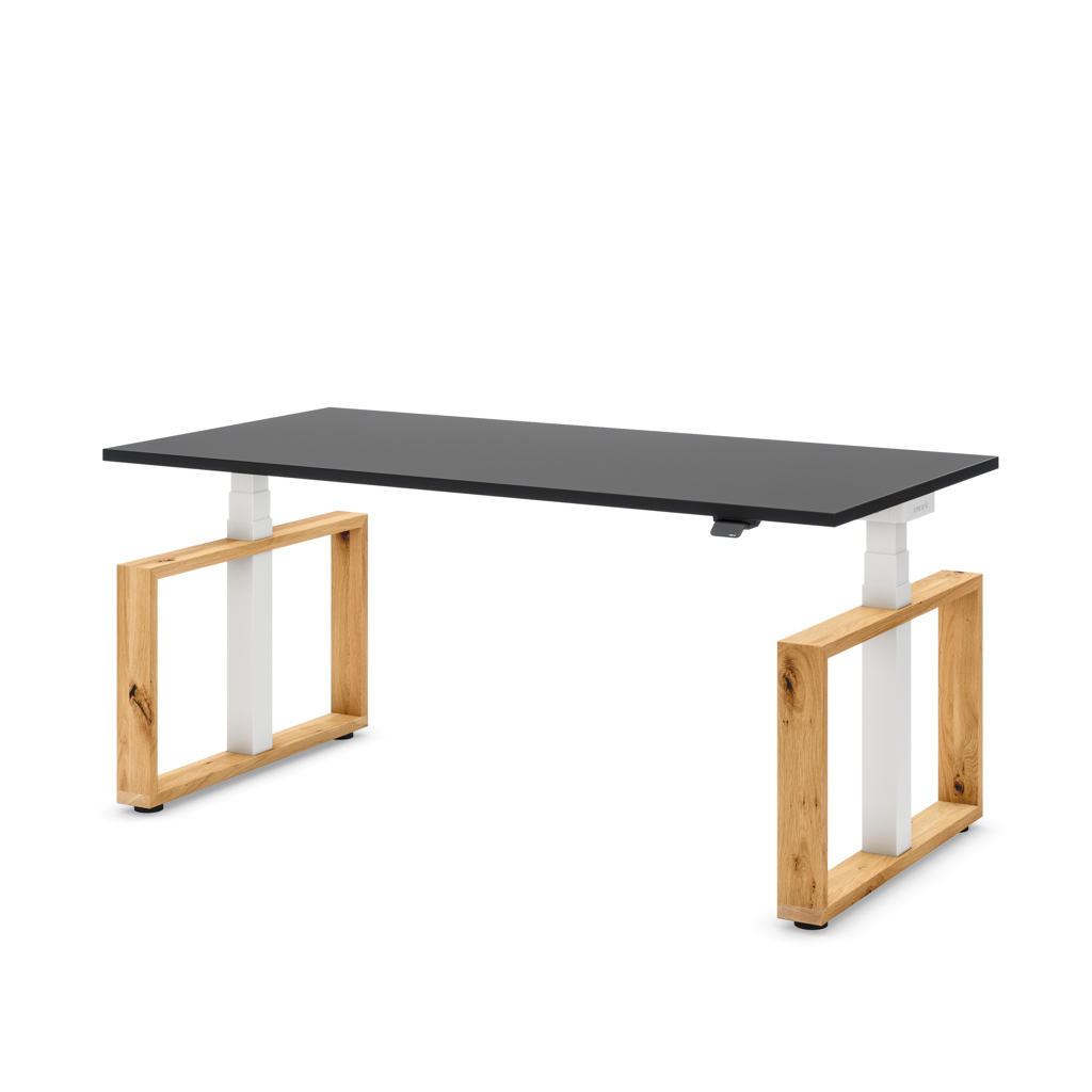 Höhenverstellbarer Schreibtisch Masterlift Flex Loop-Edition, Holz Rechteck, Schwarz Dekor/Weiss 160x80