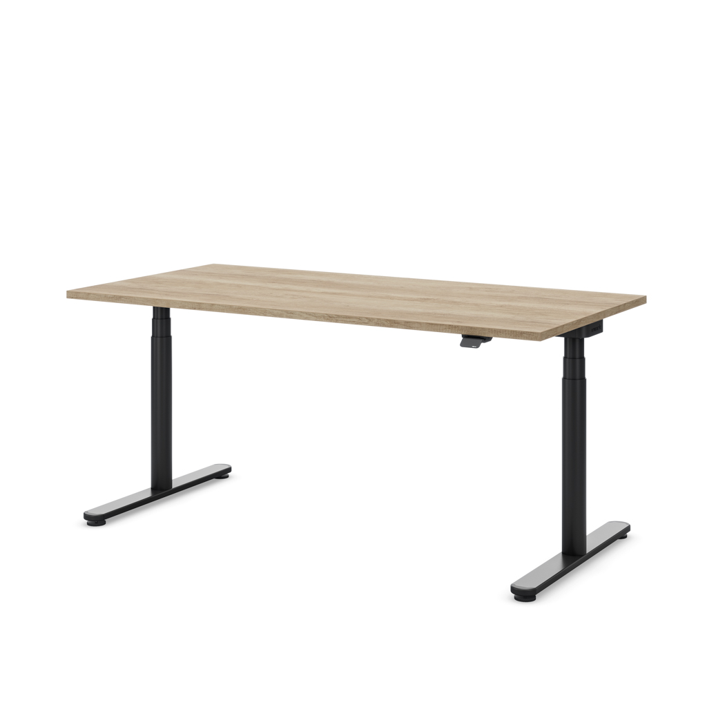 Höhenverstellbarer Schreibtisch Masterlift® Flex Basic rund, Eiche Dekor/Schwarz 180x80