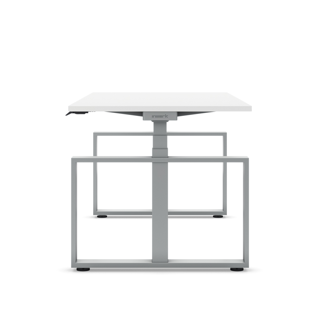 Höhenverstellbarer Schreibtisch Masterlift® Flex Loop-Edition, Stahl Rechteck, Weiss Dekor/Silber 200x80