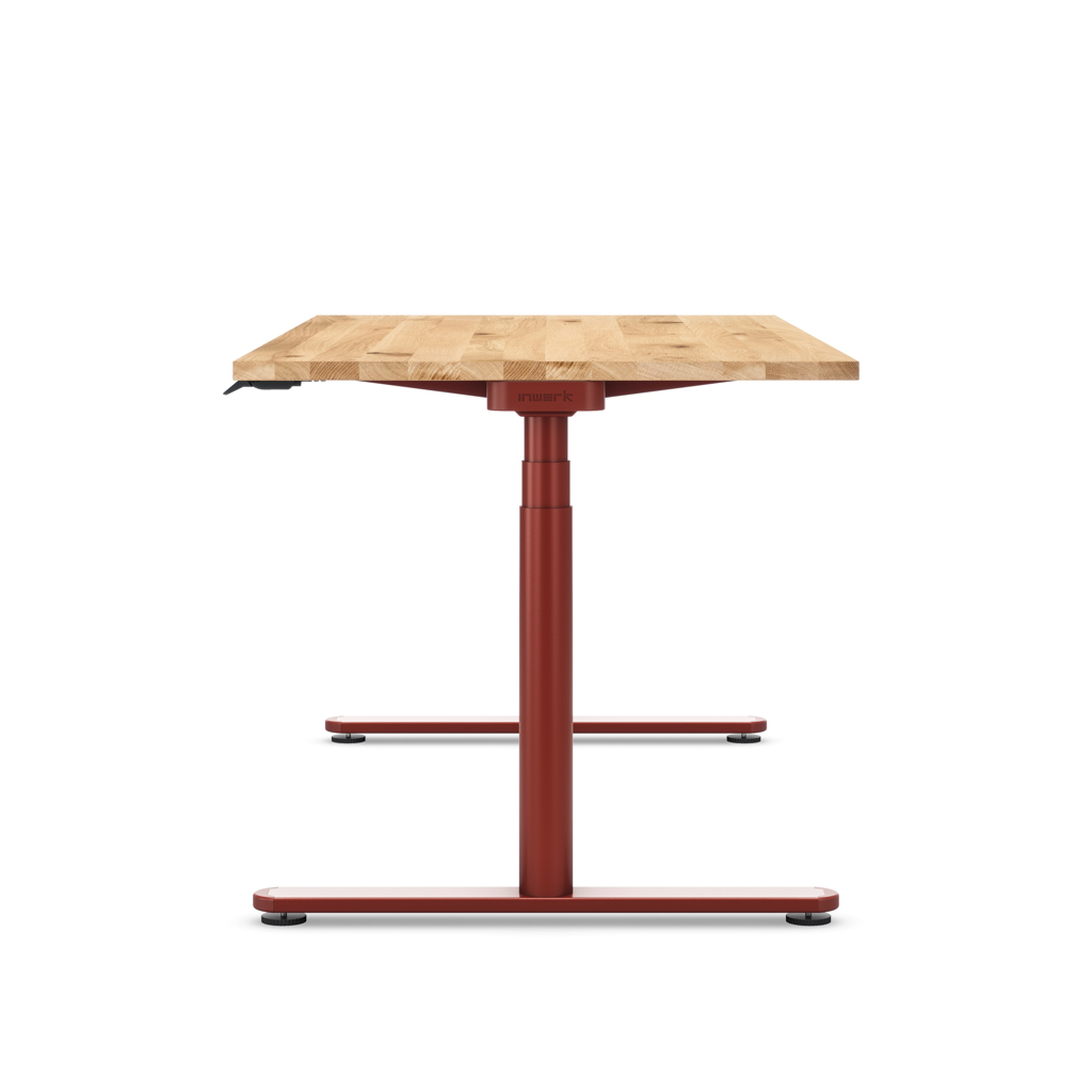 Höhenverstellbarer Schreibtisch Masterlift® Flex Basic rund, Eiche Massivholz/Braunrot 160x80