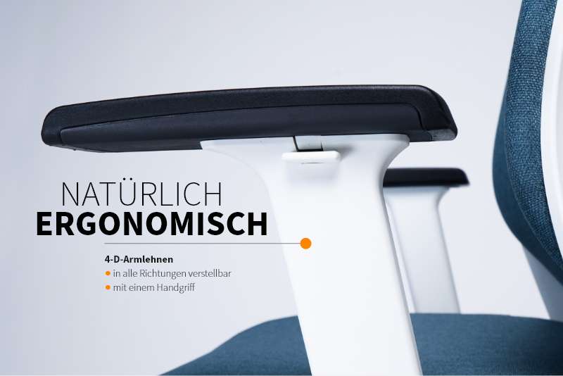 Teamo® Plush Plus - Ergonomischer Bürostuhl mit Kopfstütze, Vollpolster, Weiss/Blau