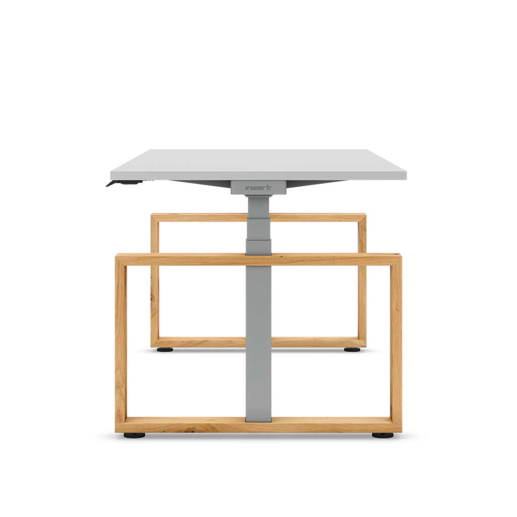 Höhenverstellbarer Schreibtisch Masterlift® Flex Loop-Edition, Holz Rechteck, Lichtgrau Dekor/Silber 160x80