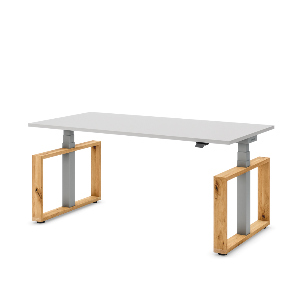 Höhenverstellbarer Schreibtisch Masterlift® Flex Loop-Edition, Holz Rechteck, Lichtgrau Dekor/Silber 160x80