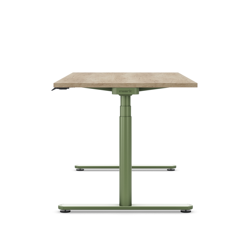 Höhenverstellbarer Schreibtisch Masterlift® Flex Basic rund, Eiche Dekor/Resedagrün 180x80