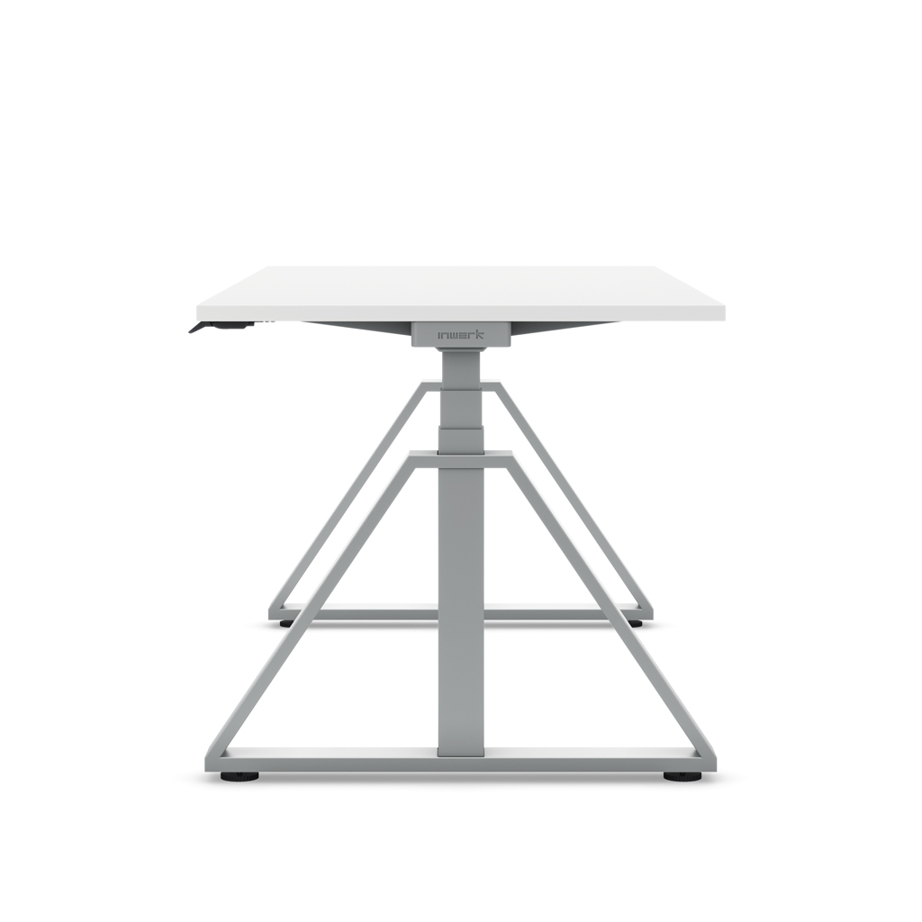 Höhenverstellbarer Schreibtisch Masterlift® Flex Loop-Edition, Stahl Trapez, Weiss Dekor/Silber 120x80