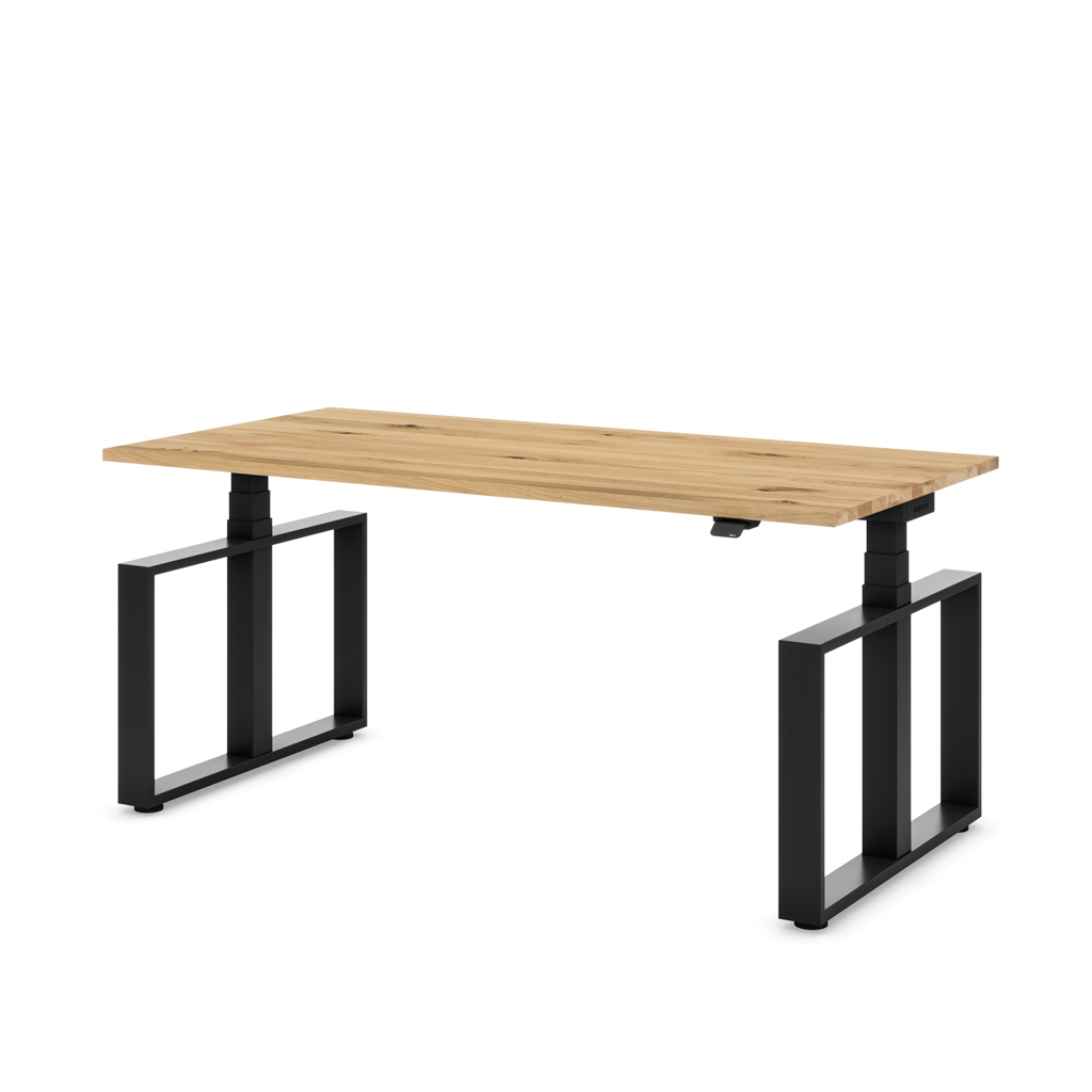 Höhenverstellbarer Schreibtisch Masterlift Flex Loop-Edition, Stahl Rechteck, Eiche Massivholz/Schwarz 160x80