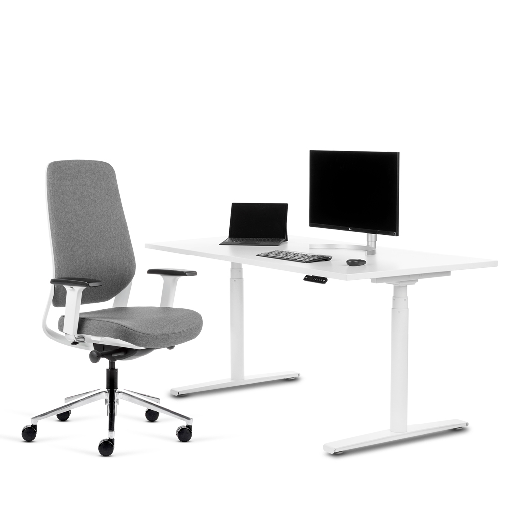 Teamo® Plush - Ergonomischer Bürostuhl mit Kopfstütze, Vollpolster, Weiss/Grau