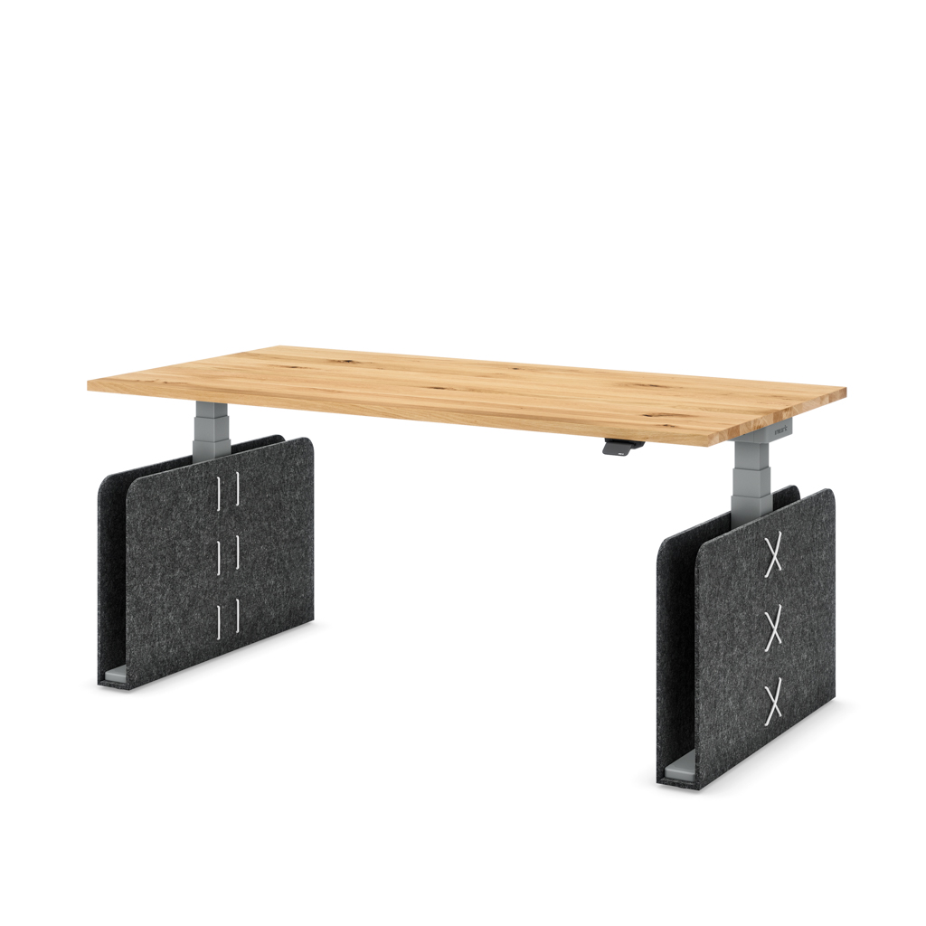 Masterlift Flex höhenverstellbarer Schreibtisch quadratisch Filz Edition Rechteck Dunkelgrau Eiche Massivholz/Silber 180x80