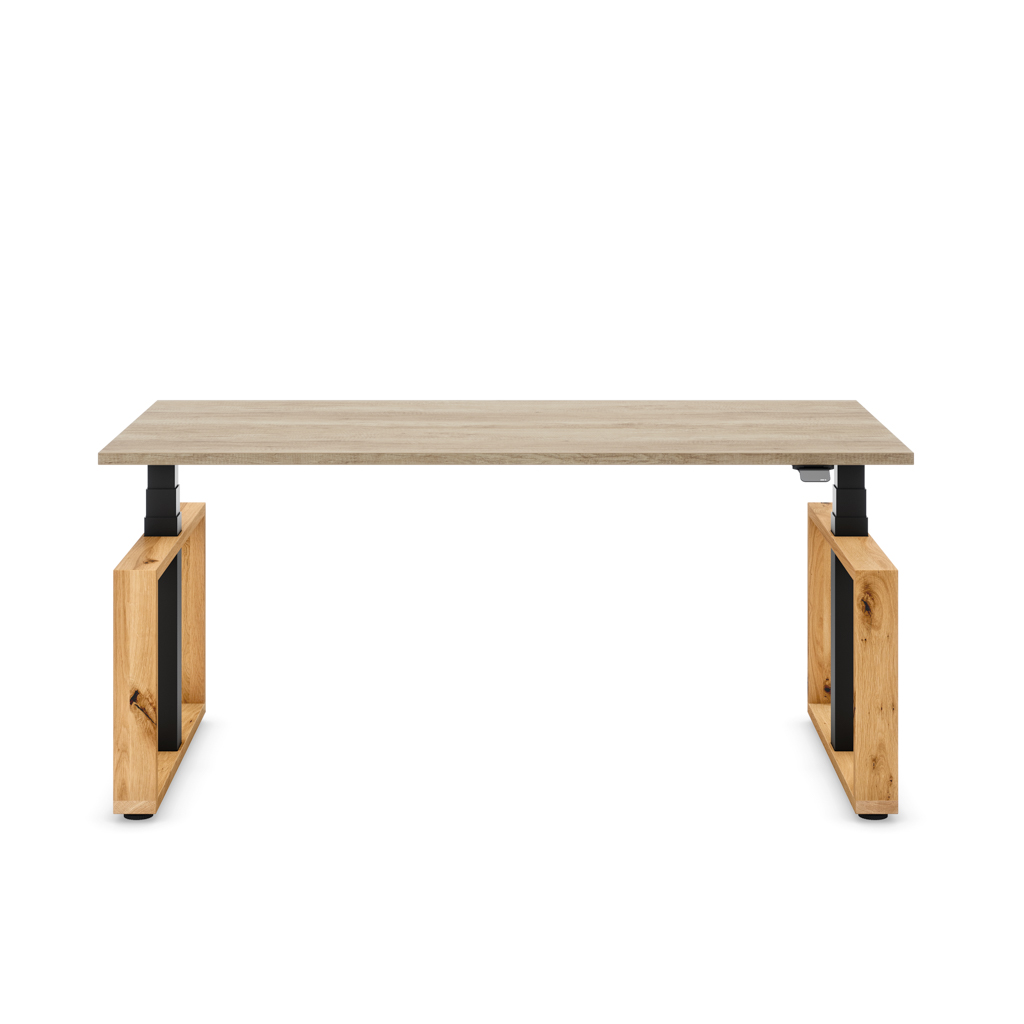 Höhenverstellbarer Schreibtisch Masterlift® Flex Loop-Edition, Holz Rechteck, Eiche Dekor/Schwarz 180x80