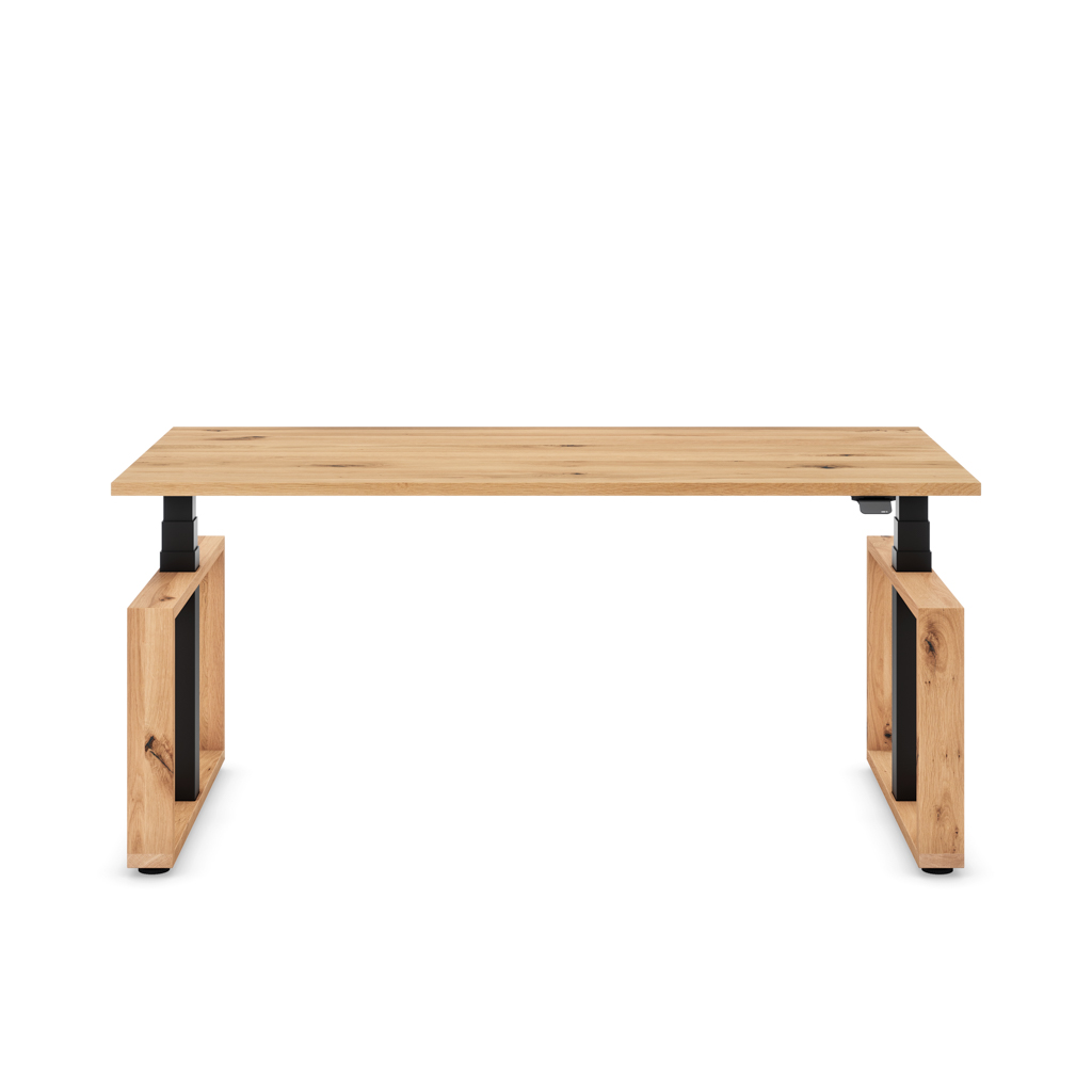 Höhenverstellbarer Schreibtisch Masterlift® Flex Loop-Edition, Holz Rechteck, Eiche Massivholz/Schwarz 180x80