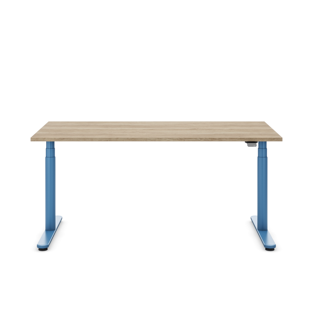 Höhenverstellbarer Schreibtisch Masterlift® Flex Basic rund, Eiche Dekor/Brillantblau 160x80