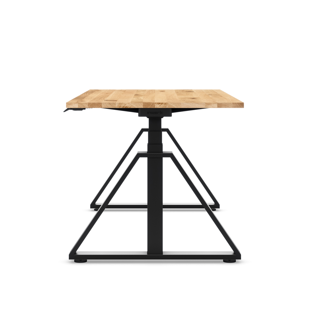 Höhenverstellbarer Schreibtisch Masterlift® Flex Loop-Edition, Stahl Trapez, Eiche Massivholz/Schwarz 160x80