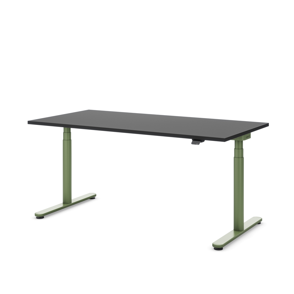 Höhenverstellbarer Schreibtisch Masterlift® Flex Basic rund, Schwarz/Resedagrün 160x80