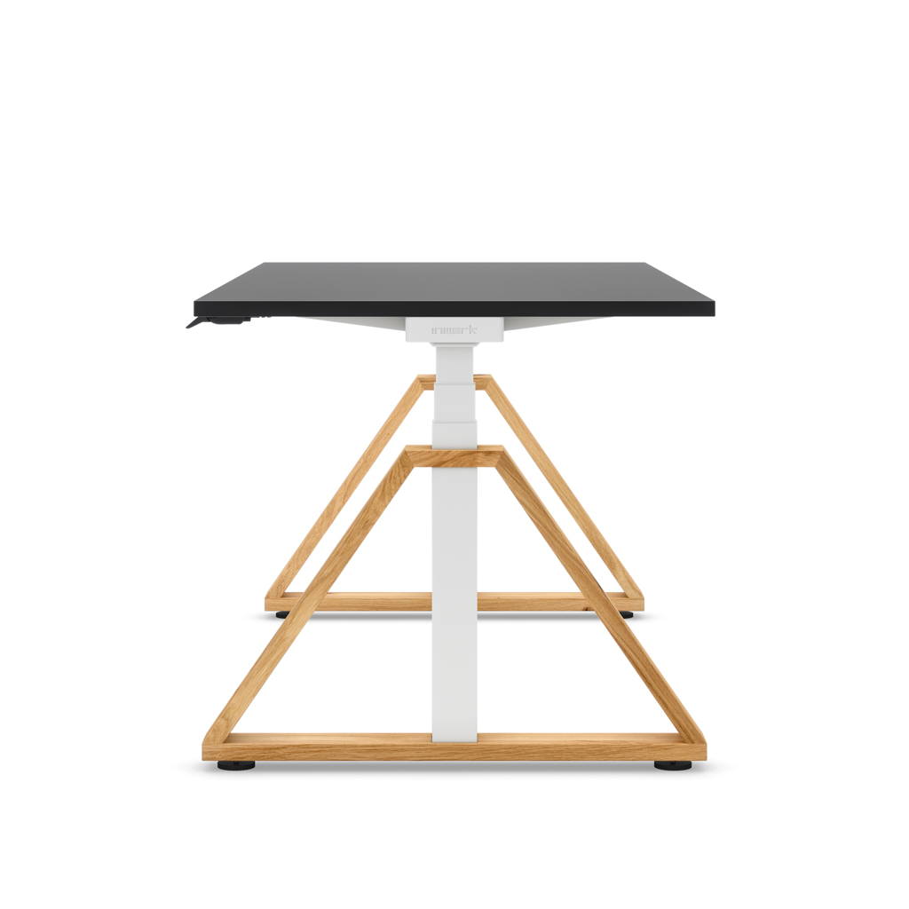 Höhenverstellbarer Schreibtisch Masterlift® Flex Loop-Edition, Holz Trapez, Schwarz Dekor/Weiss 160x80