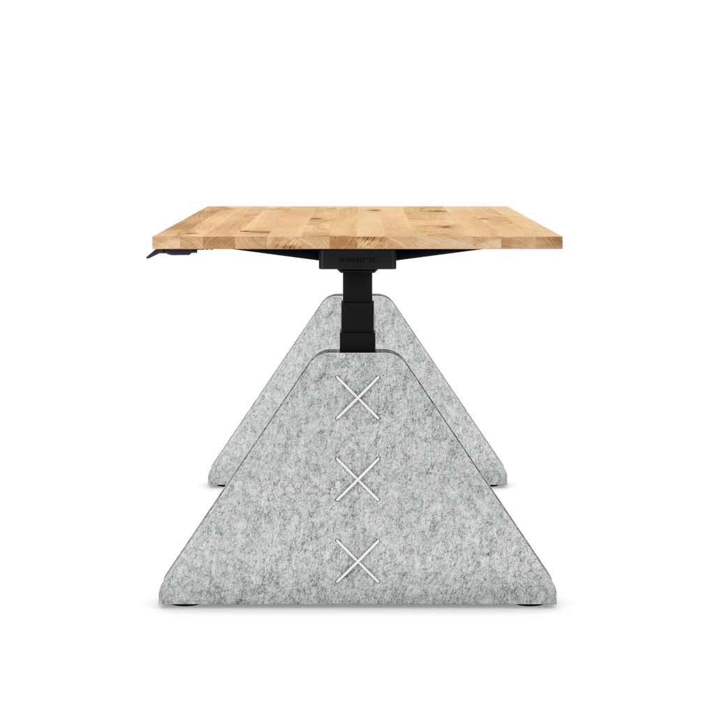 Höhenverstellbarer Schreibtisch Masterlift® Flex Akustix®-Edition, Trapez Hellgrau, Eiche Massivholz/Schwarz 180x80