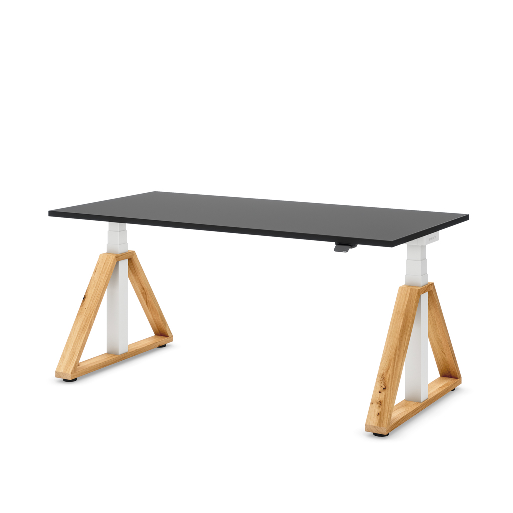 Höhenverstellbarer Schreibtisch Masterlift® Flex Loop-Edition, Holz Trapez, Schwarz Dekor/Weiss 160x80