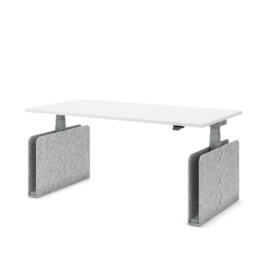 Masterlift Flex höhenverstellbarer Schreibtisch quadratisch Filz Edition Rechteck Hellgrau Weiss/Silber