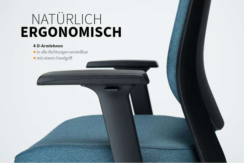 Teamo® Plush Plus - Ergonomischer Bürostuhl mit Kopfstütze, Vollpolster, Schwarz/Blau