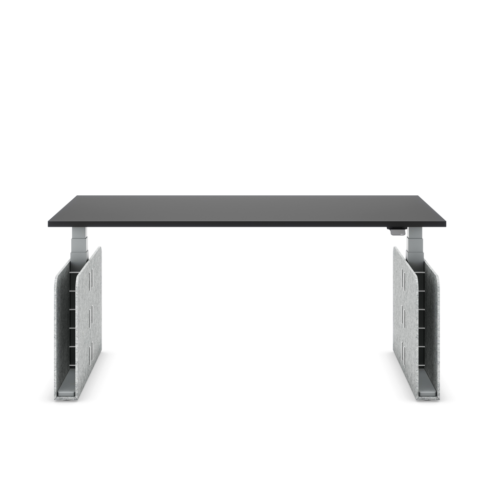 Höhenverstellbarer Schreibtisch Masterlift® Flex Akustix®-Edition, Rechteck Hellgrau, Schwarz Dekor/Silber 180x80