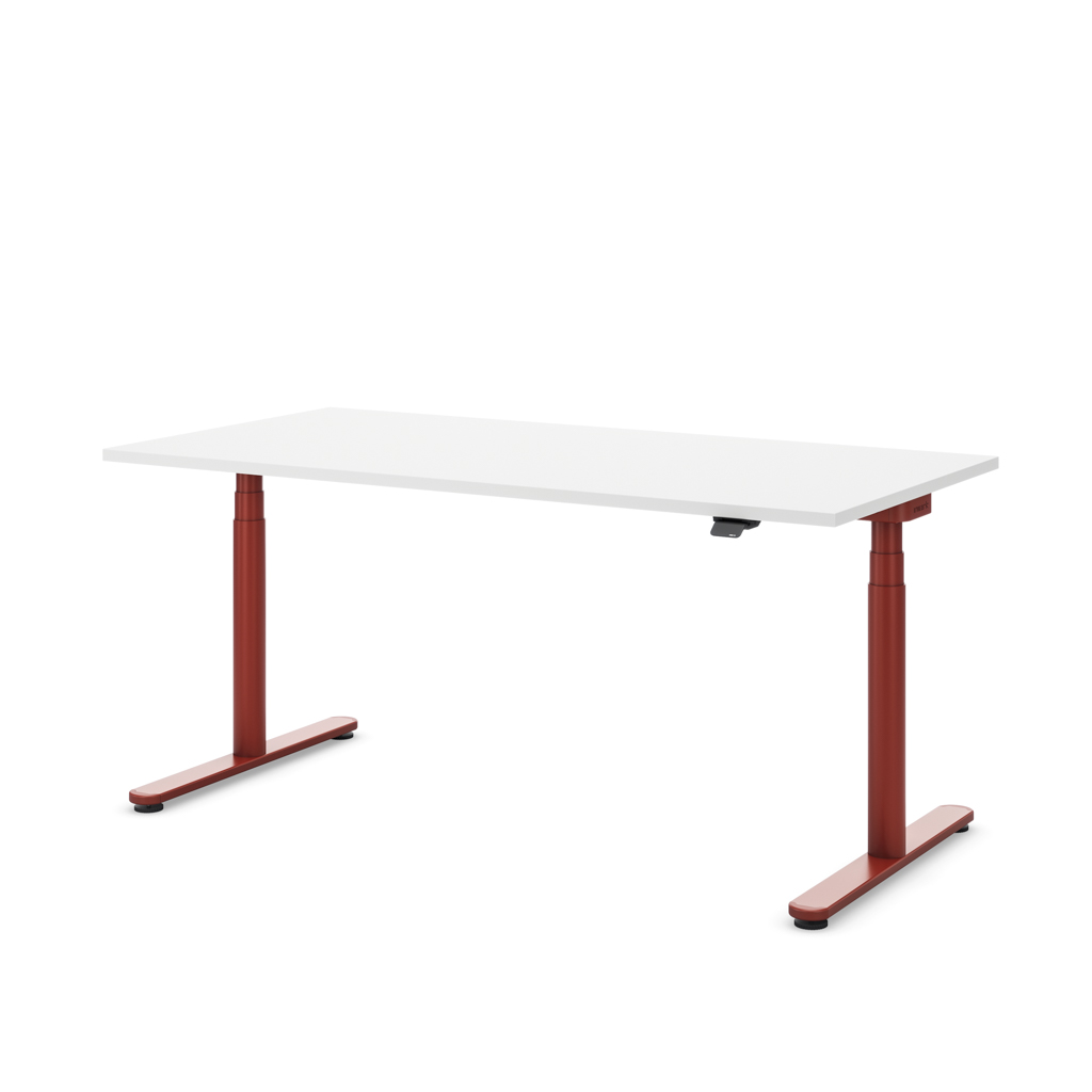 Höhenverstellbarer Schreibtisch Masterlift® Flex Basic rund, Weiss/Braunrot 120x80