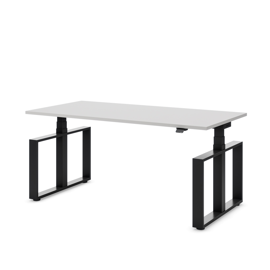 Masterlift® Flex höhenverstellbarer Schreibtisch Loop Stahl Edition Rechteck Lichtgrau Dekor/Schwarz 160x80