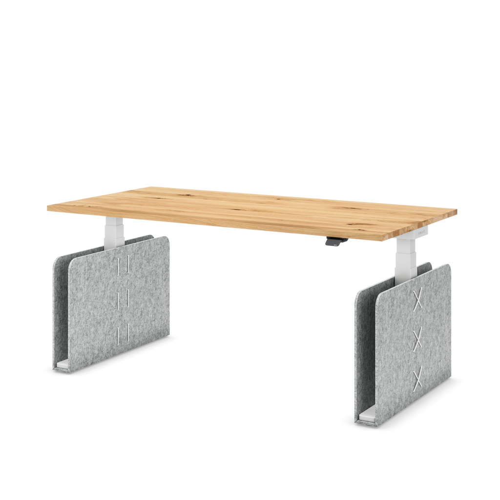 Höhenverstellbarer Schreibtisch Masterlift Flex Akustix -Edition, Rechteck Hellgrau, Eiche Massivholz/Weiss 180x80