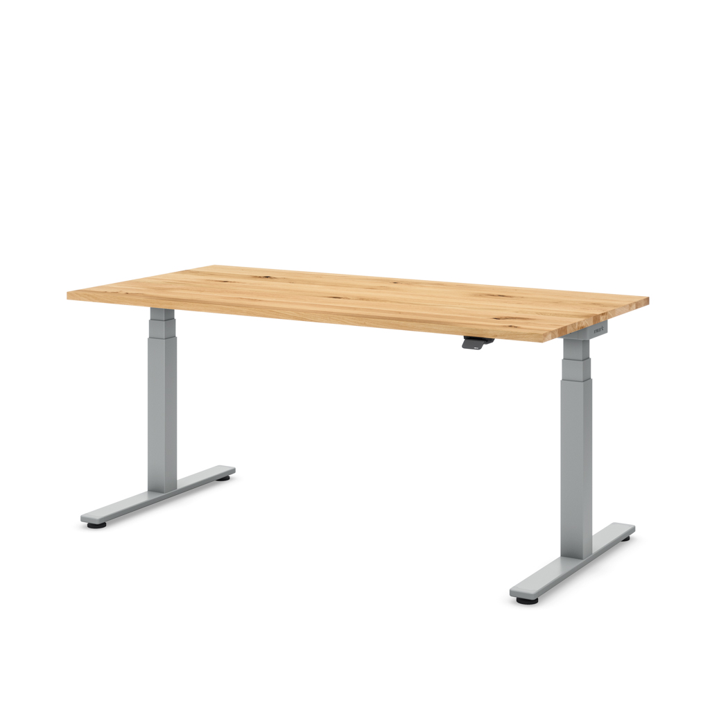 Höhenverstellbarer Schreibtisch Masterlift® Flex Basic, Eiche Massivholz/Silber 160x80