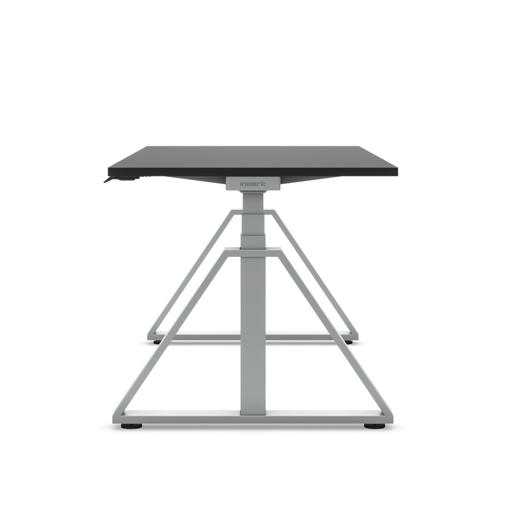 Höhenverstellbarer Schreibtisch Masterlift® Flex Loop-Edition, Stahl Trapez, Schwarz Dekor/Silber 160x80