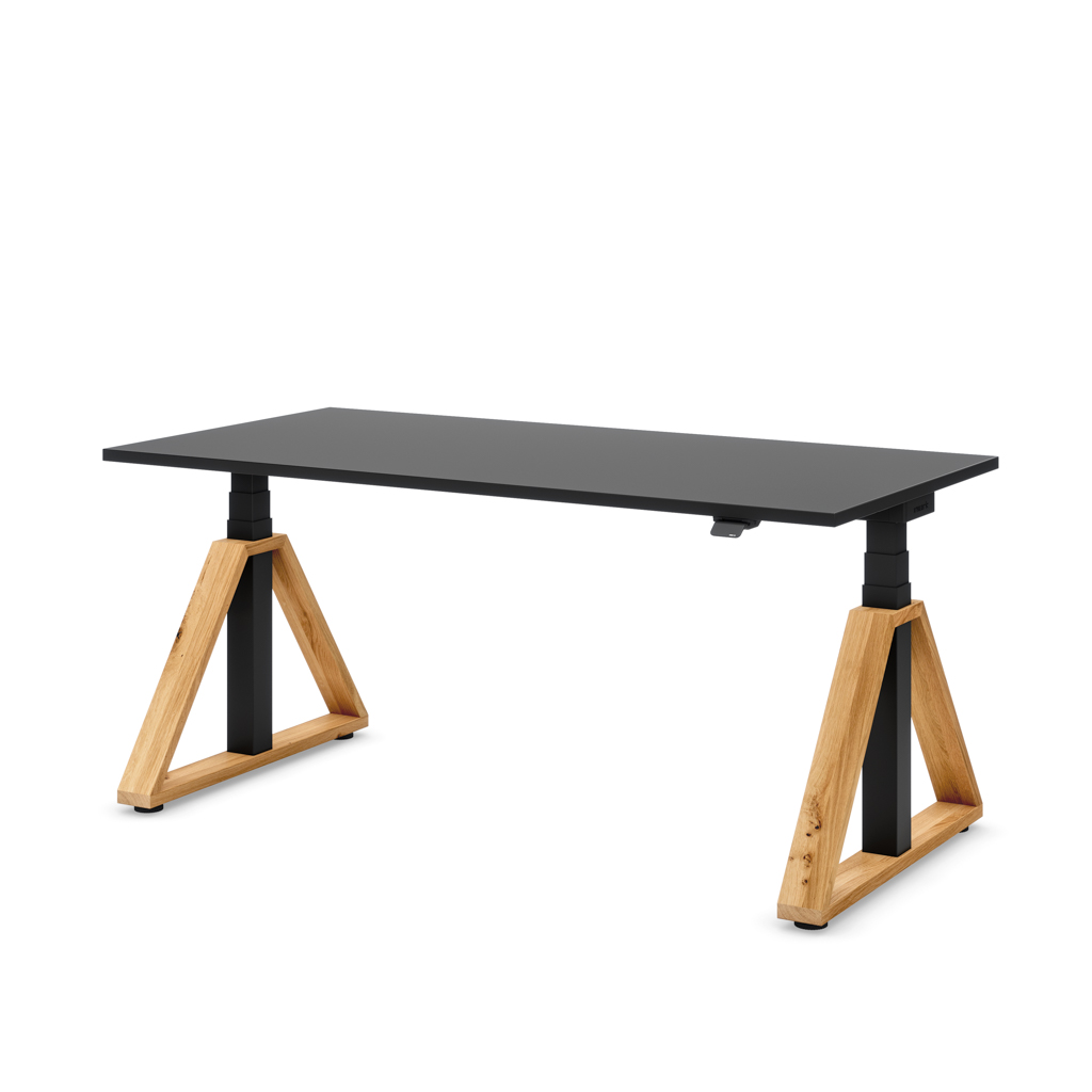 Höhenverstellbarer Schreibtisch Masterlift® Flex Loop-Edition, Holz Trapez, Schwarz Dekor/Schwarz 160x80