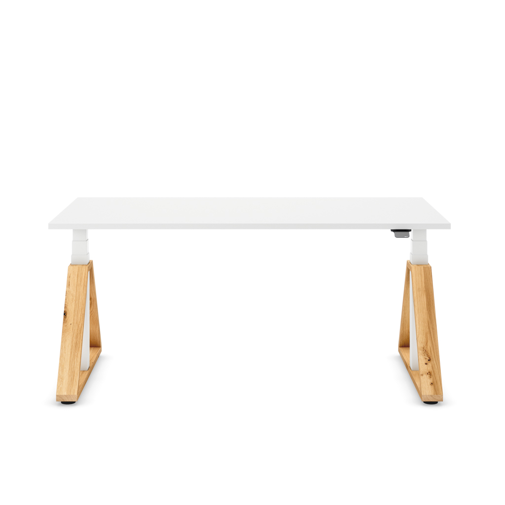 Höhenverstellbarer Schreibtisch Masterlift® Flex Loop-Edition, Holz Trapez, Weiss Dekor/Weiss 120x80