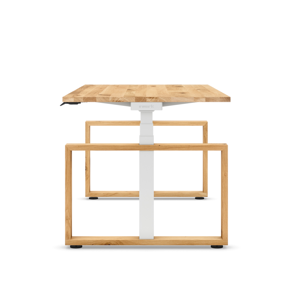 Höhenverstellbarer Schreibtisch Masterlift® Flex Loop-Edition, Holz Rechteck, Eiche Massivholz/Weiss 160x80