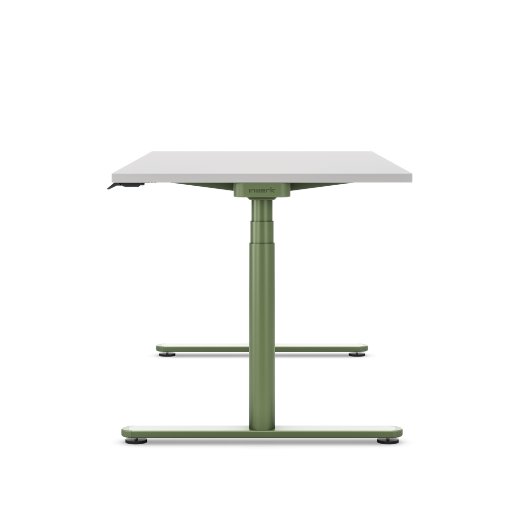 Höhenverstellbarer Schreibtisch Masterlift® Flex Basic rund, Lichtgrau/Resedagrün 180x80
