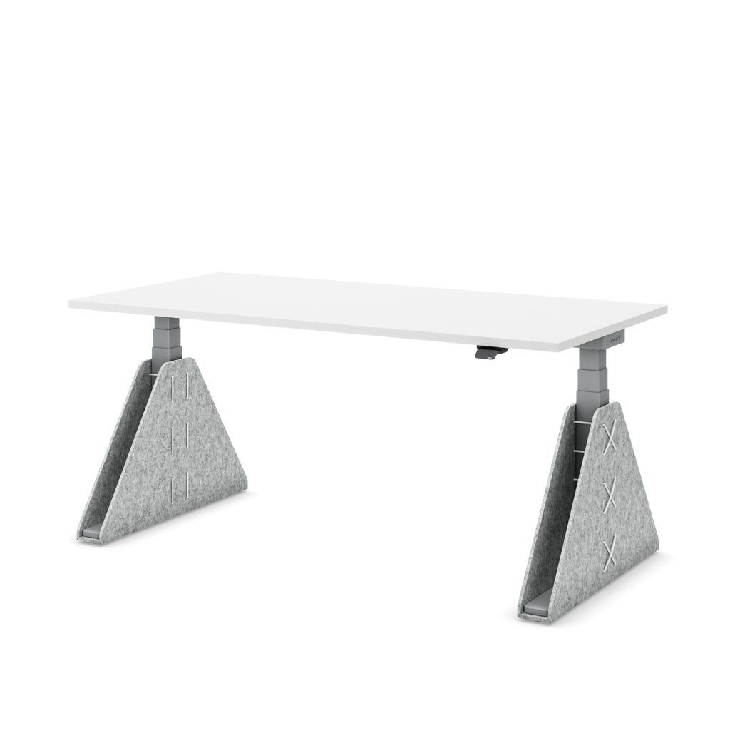 Masterlift Flex höhenverstellbarer Schreibtisch quadratisch Filz Edition Trapez Hellgrau Weiß Dekor/Silber 200x80