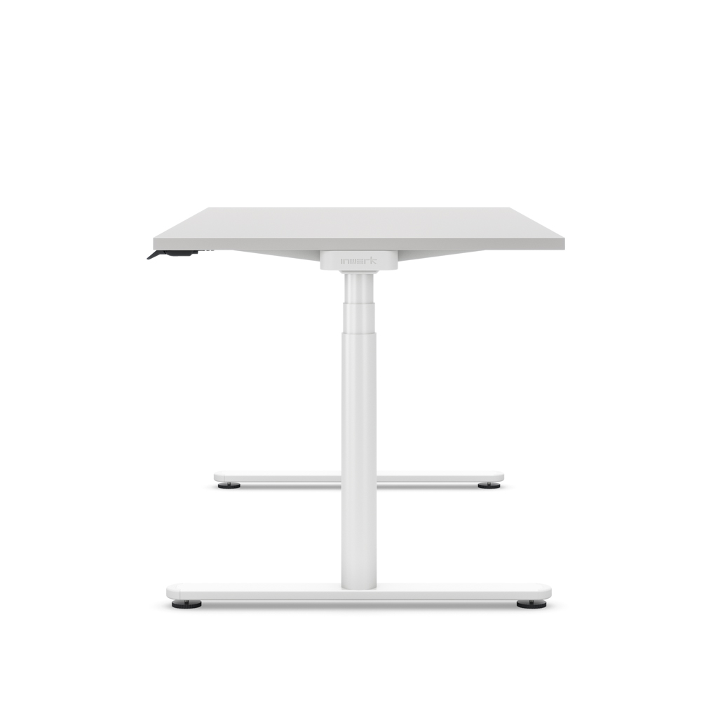 Höhenverstellbarer Schreibtisch Masterlift® Flex Basic rund, Lichtgrau/Weiss 160x80