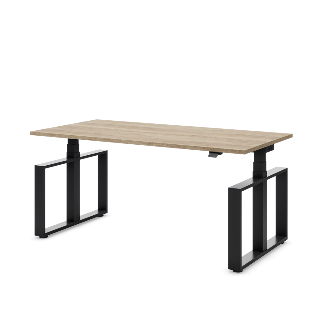 Masterlift Flex höhenverstellbarer Schreibtisch Loop Stahl Edition Rechteck Eiche Dekor/Schwarz 180x80
