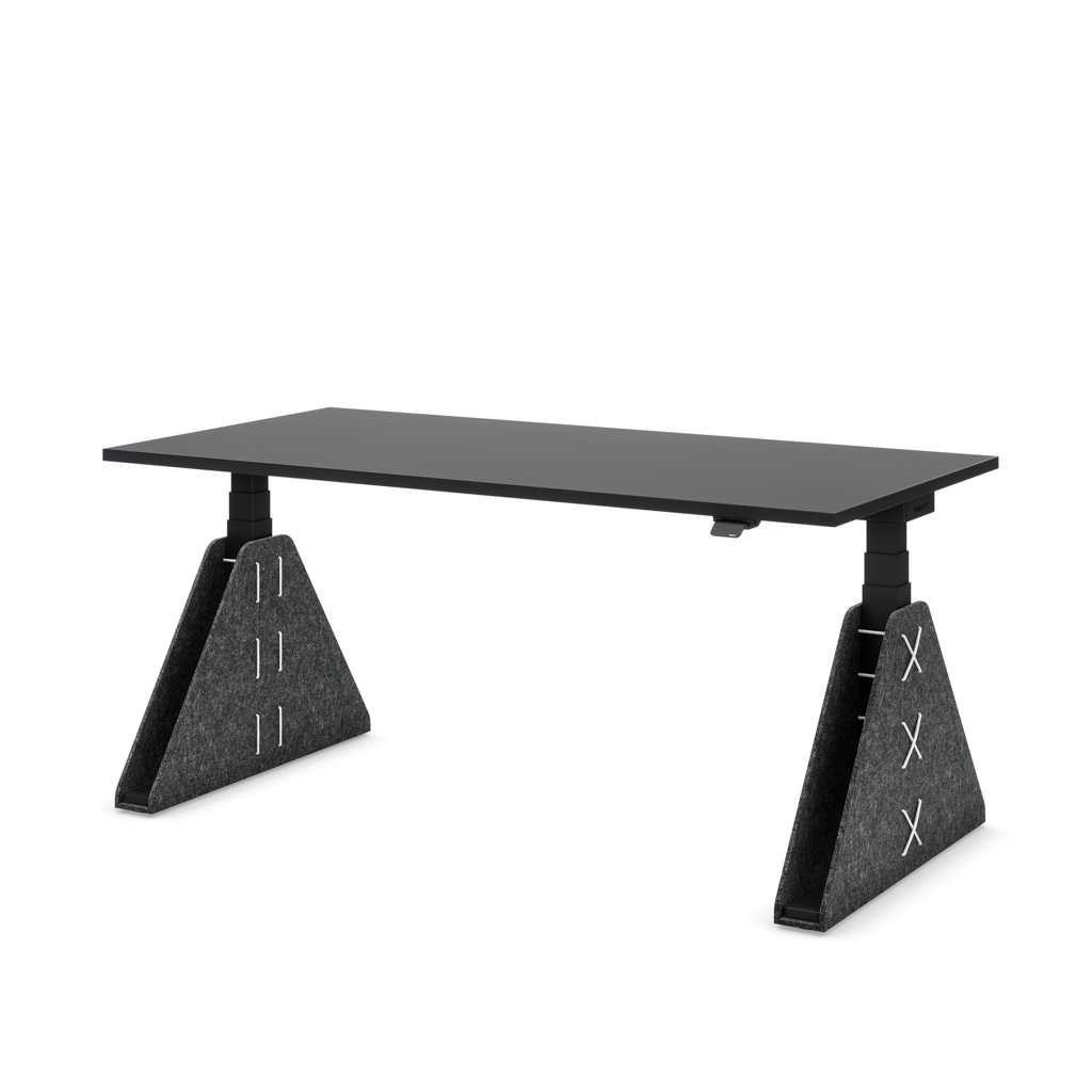Höhenverstellbarer Schreibtisch Masterlift Flex Akustix -Edition, Trapez Dunkelgrau, Schwarz Dekor/Schwarz 160x80