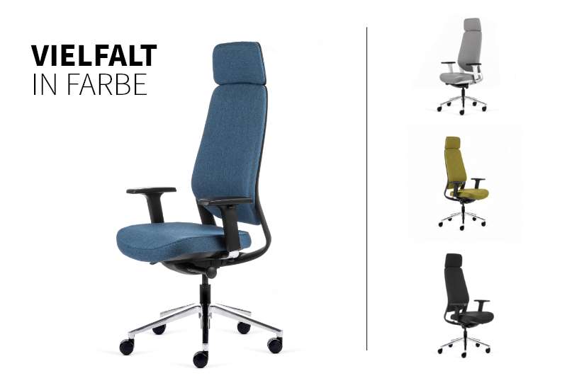 Teamo® Plush Plus - Ergonomischer Bürostuhl mit Kopfstütze, Vollpolster, Schwarz/Blau