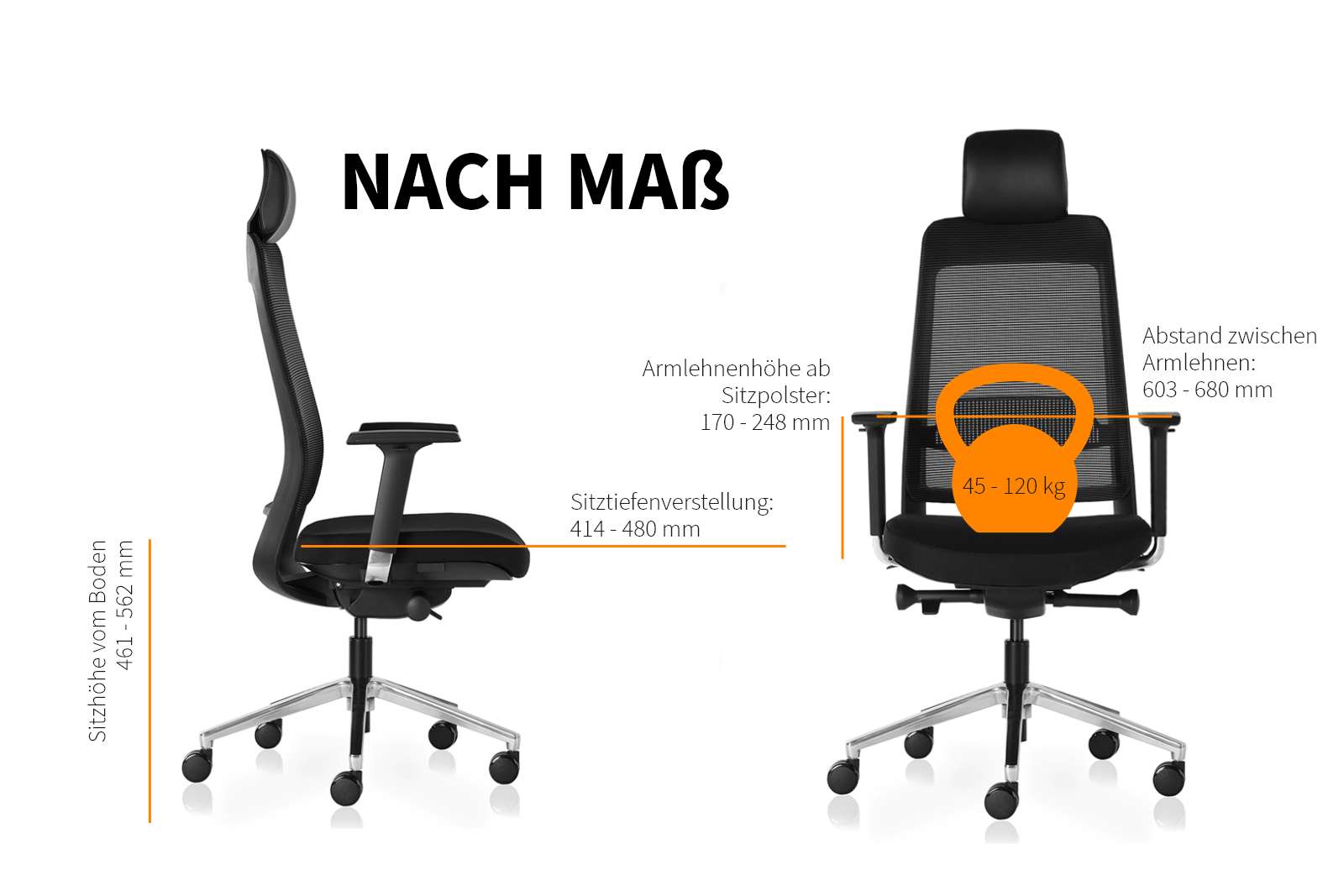 Inwerk Teamo® Original Plus - Bürostuhl mit Kopfstütze, Schwarz