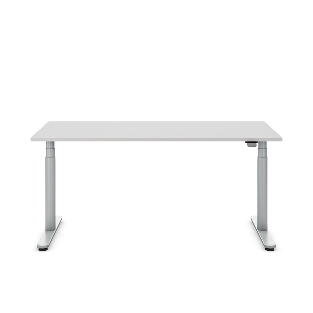 Höhenverstellbarer Schreibtisch Masterlift® Flex Basic rund, Lichtgrau/Silber 180x80
