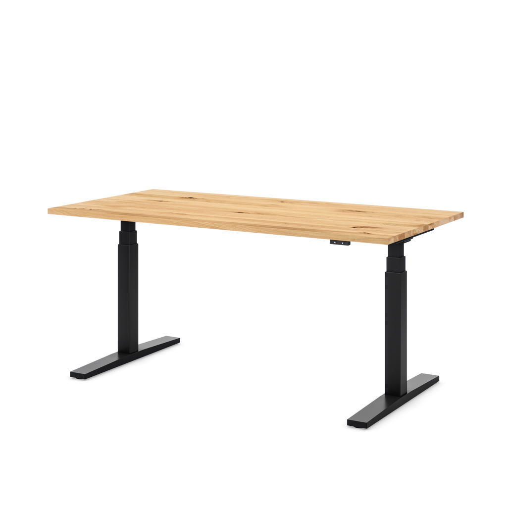 Höhenverstellbarer Schreibtisch Imperio Lift Q2 Eiche Massivholz/Schwarz 180x80