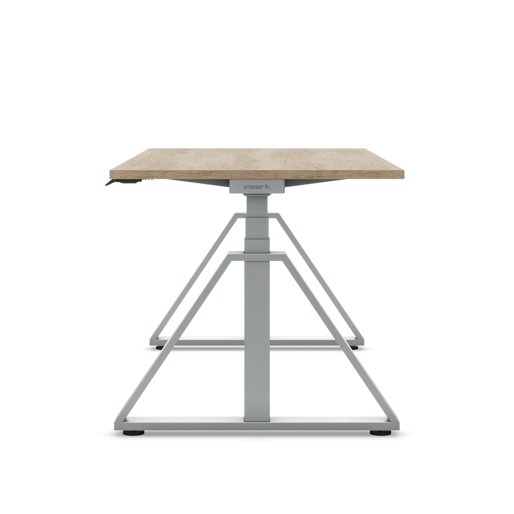 Höhenverstellbarer Schreibtisch Masterlift® Flex Loop-Edition, Stahl Trapez, Eiche Dekor/Silber 160x80
