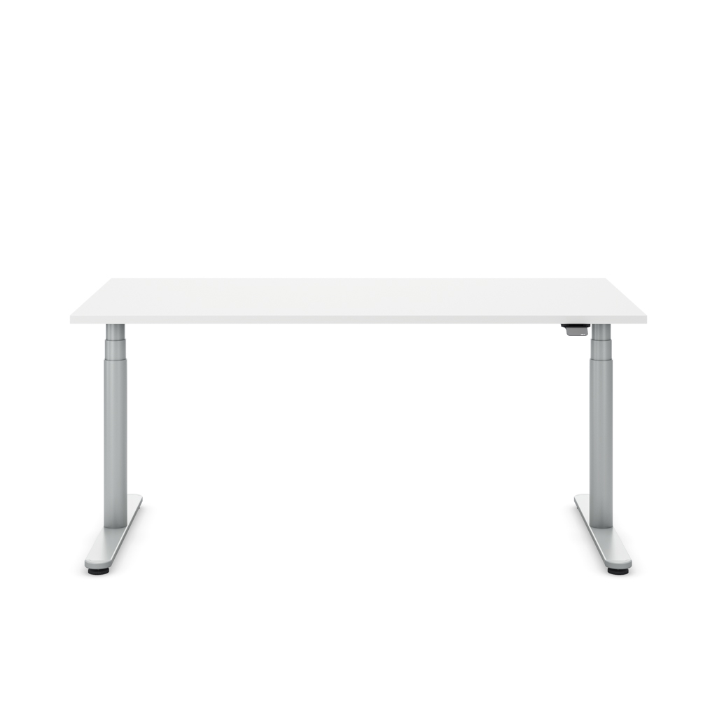 Höhenverstellbarer Schreibtisch Masterlift® Flex Basic rund, Weiss/Silber 160x80